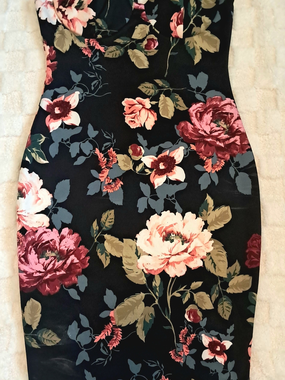 Windsor Floral Midi Dress Sweetheart Bodycon Spaghetti Strap Black Medium